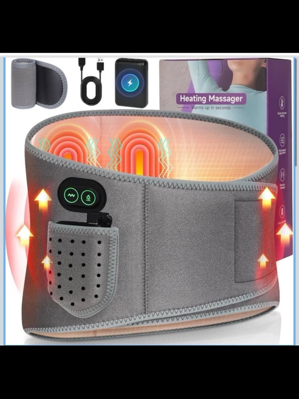 Cordless Heating pad with massager for back pain relief